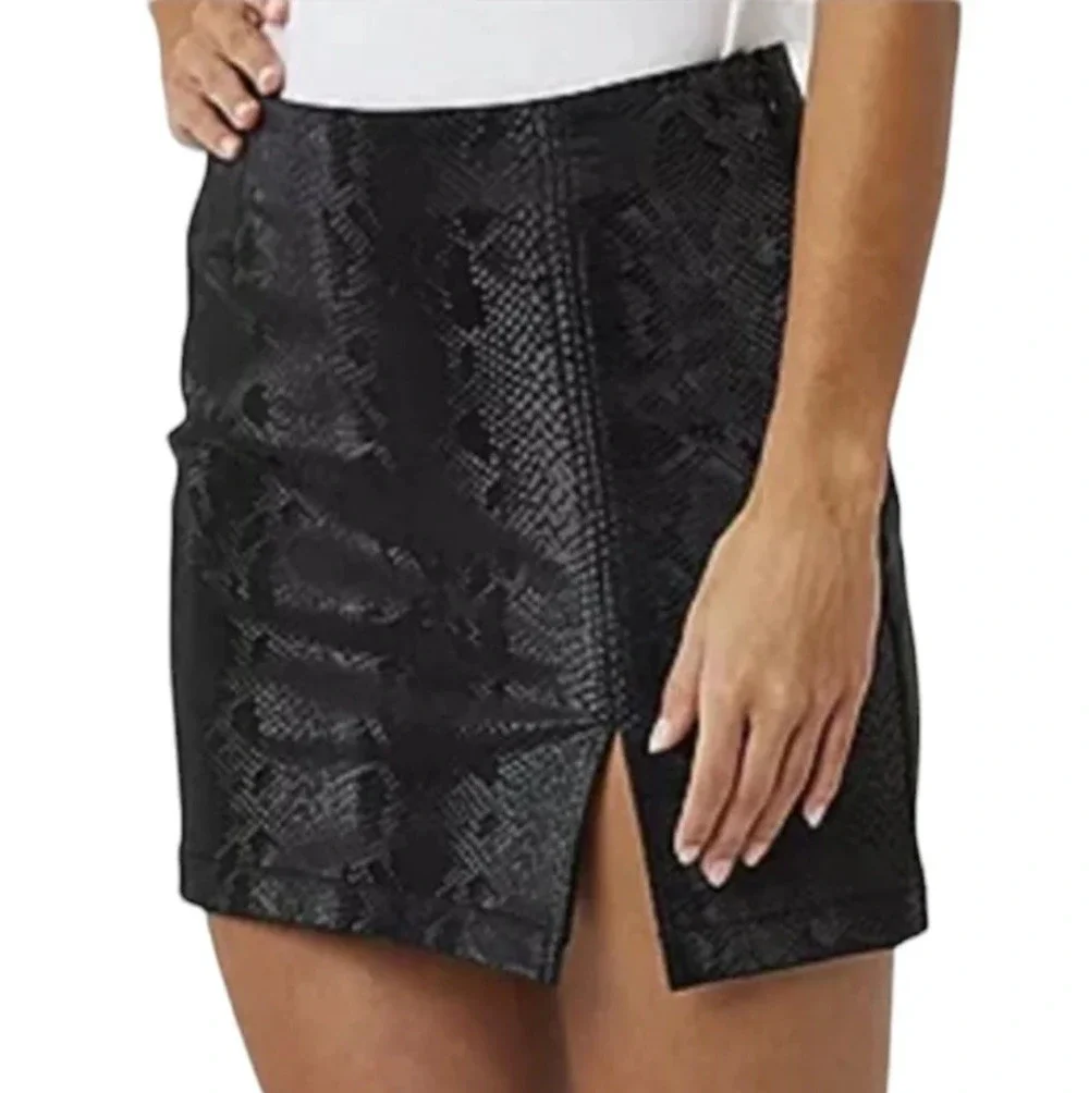 Juicy by Juicy Couture Black Snakeskin PU Y2K Mini Skirt Side Zip Size Small
